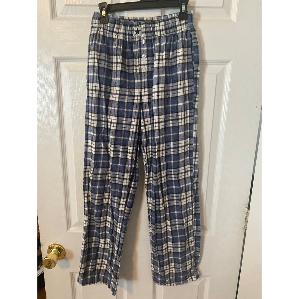 Derek Heart Blue White Plaid Pajama Pants XS Elastic Waist Lounge Bottoms Star